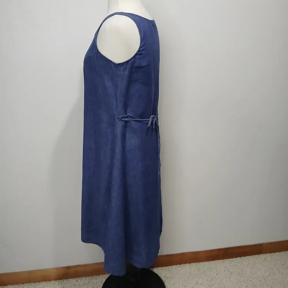 Eileen Fisher Linen Dress Size Small Blue Sleeveless Strappy Tie Waist Fit Flare - Picture 8 of 16